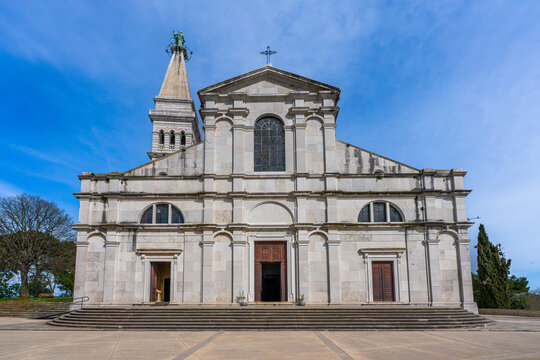 Rovinj, Croatia, 19 April 2025 - Church of St. Euphemia on the hill in the old town of Rovinj (Crkva sv. Eufemija)