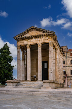 Pula, Croatia, 18 April 2025 - Temple of Augustus (Augustov hram) in Pula