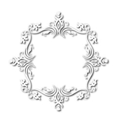 White beautiful vintage frame on a white background. JPG, 300 DPI.