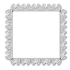 White beautiful vintage frame on a white background. JPG, 300 DPI.