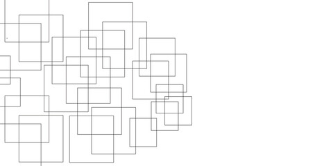 Geometric white background with black rectangle shape strokes lines pattern texture. Abstract seamless random geometric colorful square lines pattern on a transparent background design.