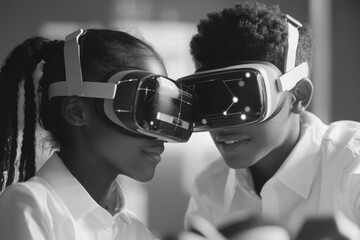 Two students wearing VR headsets, experiencing immersive technology in education.