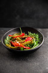Grilled pepper salad roasted vegetables bbq meal tasty snack fresh delicious gourmet food background on the table rustic food top view copy space keto and paleo diet vegan and vegan food