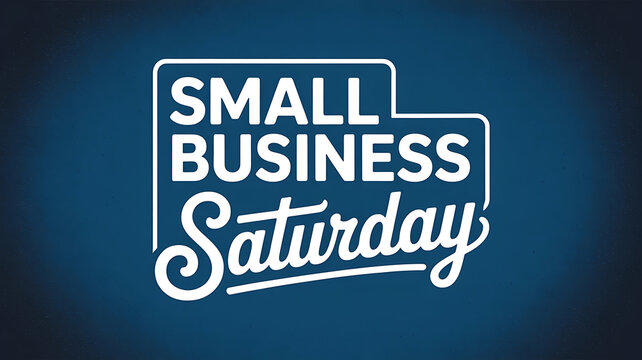 Small Business Saturday white text logo on blue background - Powered by Adobe