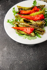 Grilled pepper salad roasted vegetables bbq meal tasty snack fresh delicious gourmet food background on the table rustic food top view copy space keto and paleo diet vegan and vegan food
