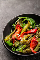 Grilled pepper salad roasted vegetables bbq meal tasty snack fresh delicious gourmet food background on the table rustic food top view copy space keto and paleo diet vegan and vegan food