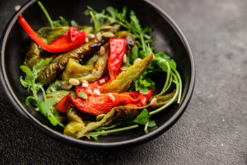 Grilled pepper salad roasted vegetables bbq meal tasty snack fresh delicious gourmet food background on the table rustic food top view copy space keto and paleo diet vegan and vegan food