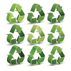 Obraz premium Collection of nine green recycling symbols with arrows in a grid pattern