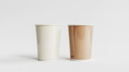 Two modern disposable cups, one cream and one kraft brown, ready for branding and beverage service