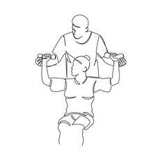 One continuous single drawing line art flat doodle patient, physical therapy, recovery, dumbbell, physical therapist, support, care, female. Isolated image hand draw contour on a white background, han