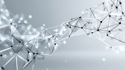 Abstract Network with Lines, Nodes, and Bokeh on Gray Background