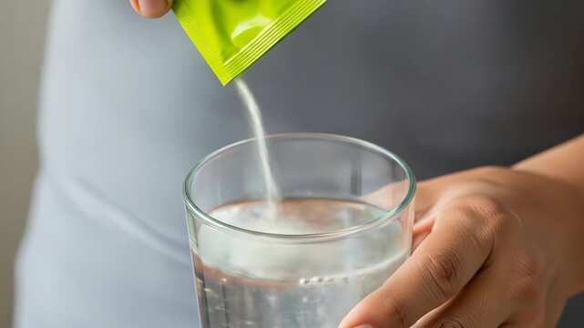 Instant Drink Preparation in Glass, Rehydration and Hydration of Powdered Beverage for Health and Wellness