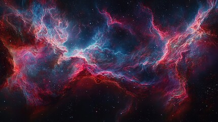 Fototapeta premium Cosmic Nebula with Vivid Red and Blue Hues in Deep Space