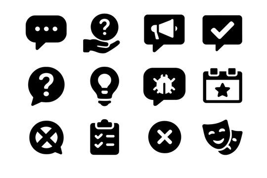 Forum Thread Icons. Solid style icons of forum thread types: general discussion, help request, announcement, guide/tutorial,