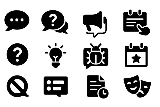 Forum Thread Icons. Solid style icons of forum thread types: general discussion, help request, announcement, guide/tutorial,