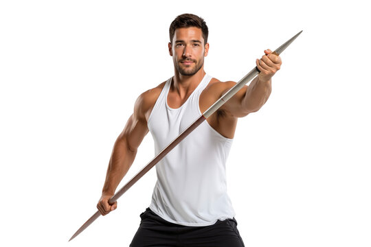 Confident athletic man holding a javelin, ready to throw - Powered by Adobe