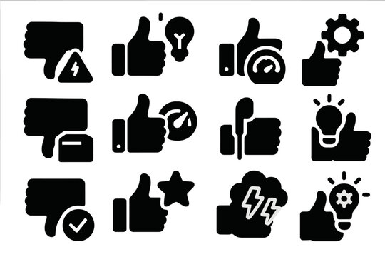 Product Feedback Icons. Solid style icons of product improvement feedback: design flaw, usability suggestion, durability issue,