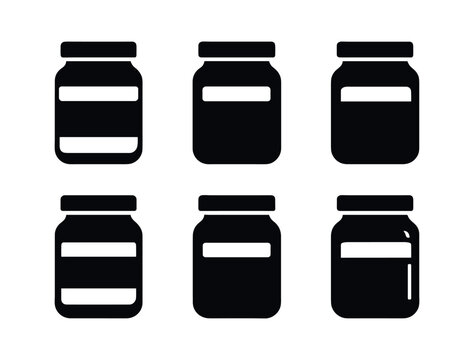vector solid black filled icons zero waste grocery (glass jar): jar rim lid ring label stripe content fill shadow smear highlight rim.
