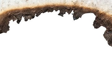 Fire burned white paper edges background texture isolated on white background