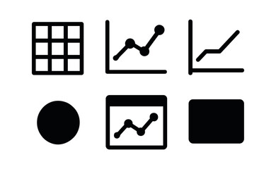 vector solid black filled icons data analytics dashboard (line chart): chart grid line plot axis labels point marker title bar shadow smear.