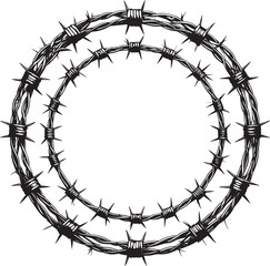 Barbed Wire Round Frame Silhouette | Black Vector Icon