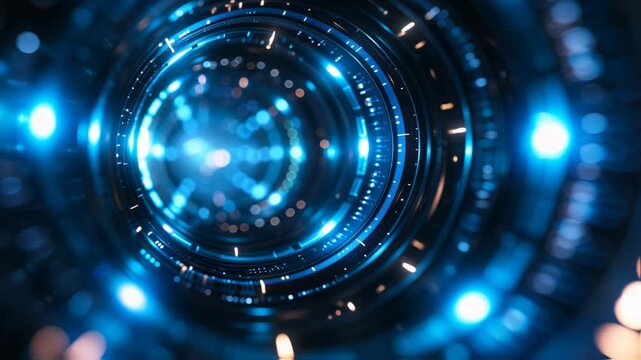 Venture into an enchanting cybernetic tunnel adorned with vivid lights and complex, intricate designs everywhere