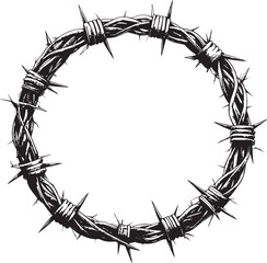 Barbed Wire Round Frame Silhouette | Black Vector Icon