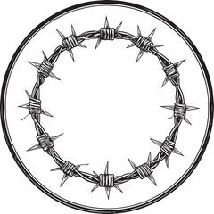 Barbed Wire Round Frame Silhouette | Black Vector Icon