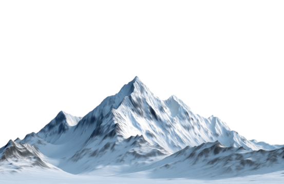 Majestic snowcapped mountain peak isolated on transparent background, a breathtaking landscape of natures grandeur and beauty