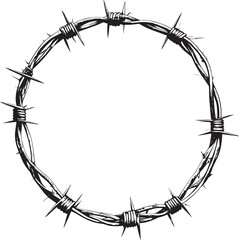 Barbed Wire Round Frame Silhouette | Black Vector Icon
