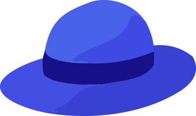 A flat-style illustration of a wide-brimmed blue hat with a dark blue band around the crown.