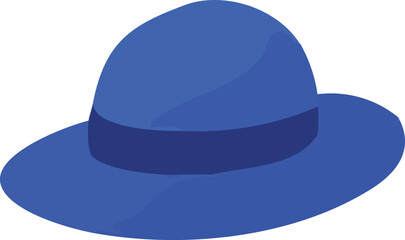 A flat-style illustration of a wide-brimmed blue hat with a dark blue band around the crown.