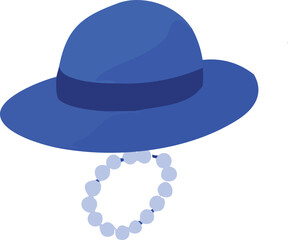 This illustration shows a stylish blue hat paired with a pearl necklace, symbolizing fashion accessories.
