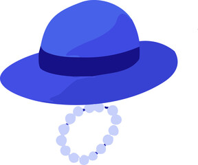 This illustration shows a stylish blue hat paired with a pearl necklace, symbolizing fashion accessories.