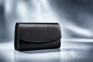 Naklejka premium Sleek Black Leather Wallet Displayed on a Modern Reflective Surface