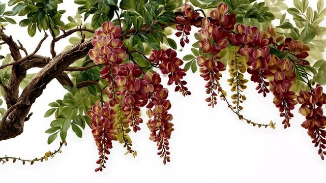 Beautiful wisteria flower branch on white background.