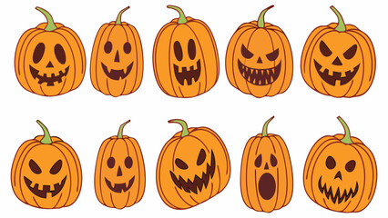 Scary Halloween Pumpkins Set – Spooky Jack O’ Lantern Faces Collection