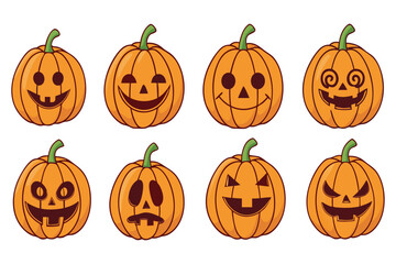 Cute and Spooky Halloween Pumpkins – Jack O’ Lantern Vector Faces