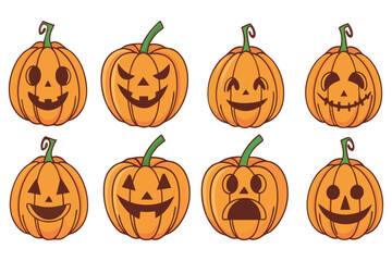 Cute and Spooky Halloween Pumpkins – Jack O’ Lantern Vector Faces