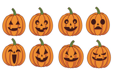 Cute and Spooky Halloween Pumpkins – Jack O’ Lantern Vector Faces