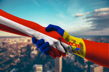 Shaking hands Austria and Moldova