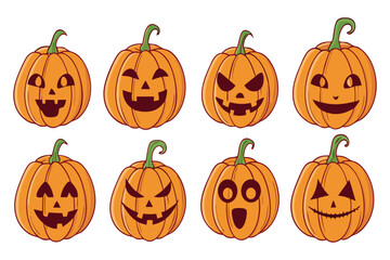Cute and Spooky Halloween Pumpkins – Jack O’ Lantern Vector Faces