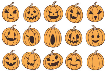 Halloween Pumpkin Faces Set &ndash; Cute and Spooky Jack-O&rsquo;-Lantern Icons