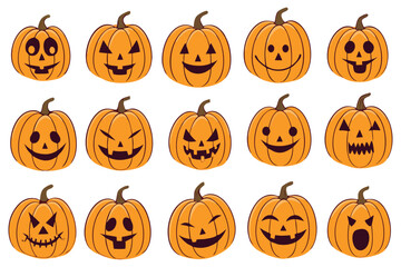 Halloween Pumpkin Faces Set – Funny and Scary Jack O’ Lantern Collection