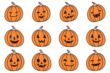 Cute and Funny Halloween Pumpkin Faces – Jack O’ Lantern Vector Set