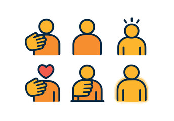 vector colorful filled icons support during stress (shoulder pat): hand pat shoulder outline comfort lines heart dot shadow smear glow rim.