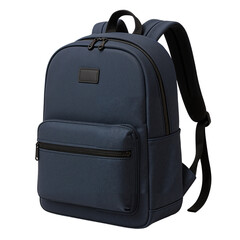 Stylish navy backpack with multiple compartments and zipper closures  