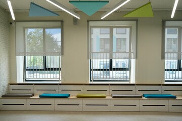 Interior of a corridor in a new modern school, renovation of schools, renewal. Interior of a school...