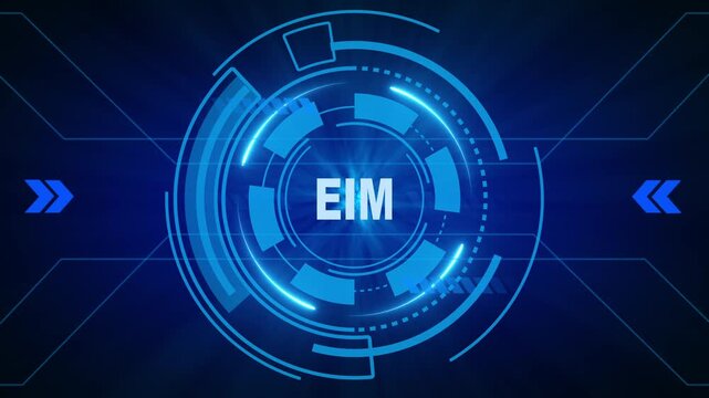 EIM,, for High-Speed Mobile Connectivity, Holographic Display, Financial Data Visualization, Digital Symbol in Futuristic Interface