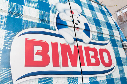 MADRID, SPAIN - APRIL 14, 2019. Bimbo logo on Bimbo van